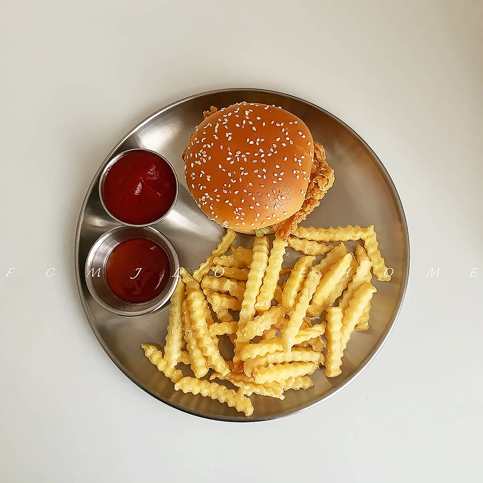 FCMJ ins same salad plate stainless steel plate round coffee dessert tray restaurant tray