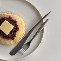 FCMJ thick stainless steel dessert spoon dessert fork Japanese writer retro knife and fork tableware girl heart ins Wind