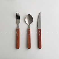 FCMJ Japanese wooden handle knife and fork spoon ins twitching with original wooden handle steak knife main spoon