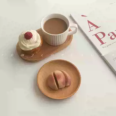 FCMJ Japanese oval beech small wooden plate ins The same coffee milk snack tray for one person