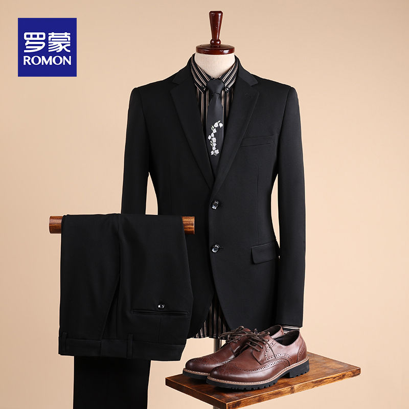 Romon suit suit men's Korean version business slim suit three-piece casual groom wedding dress groomsmen suit