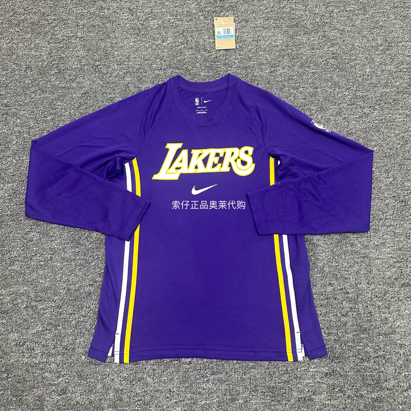 Authentic Nike Nba Los Angeles Lakers Purple and Gold Men's Training Quick-Dry Round Neck Long Sleeve T-Shirt Hm7019