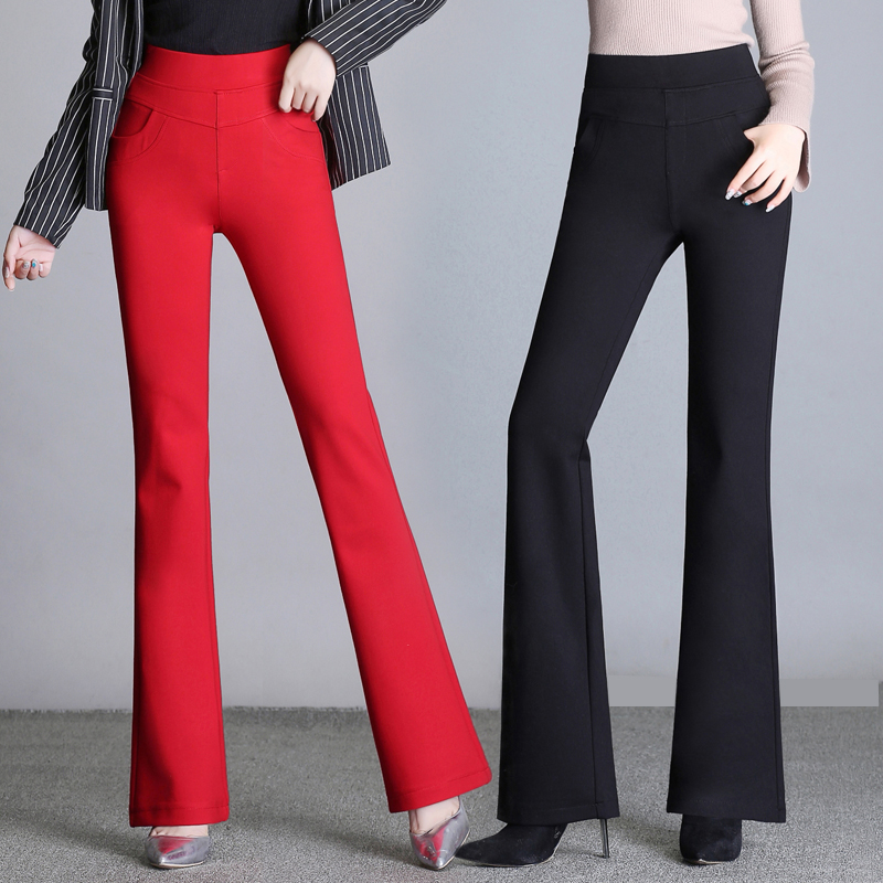 2018 Fall new microlabrum trousers large size Elastic Pants Slim Horn Pants High Waist Straight Drum Casual Western Dress Pants