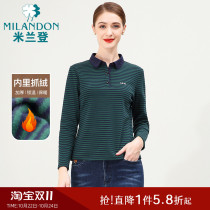 Milanden 2024 new autumn and winter new middle-aged and elderly mothers clothing long-sleeved womens clothing plus velvet casual bottoming tops T-shirt