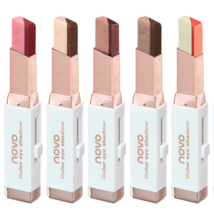 Domestic make-up NOVO lazy two-color gradient eye shadow stick pearlescent net red earth color beginner one-touch molding