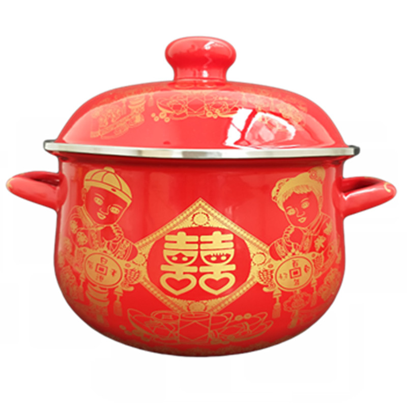 Enamel festive wedding with soup pot cover ears with Enamel Enamel general pot soup pot induction cooker kitchen'm burning gas