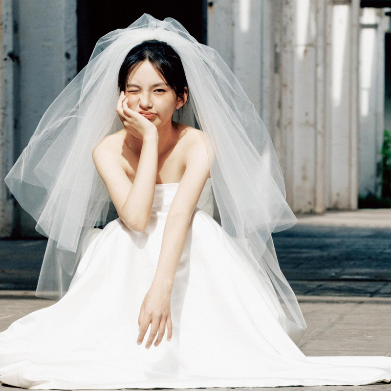 Bridal Main Wedding Dress, Veil, Fluffy Tulle Wedding Dress, Photo Props, High-End Short Style for Marriage Registration, Proposal, White