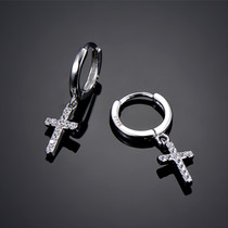 Sterling silver earrings 2021 new trendy mens cross hipster net red earrings female cool handsome single stud earrings earrings