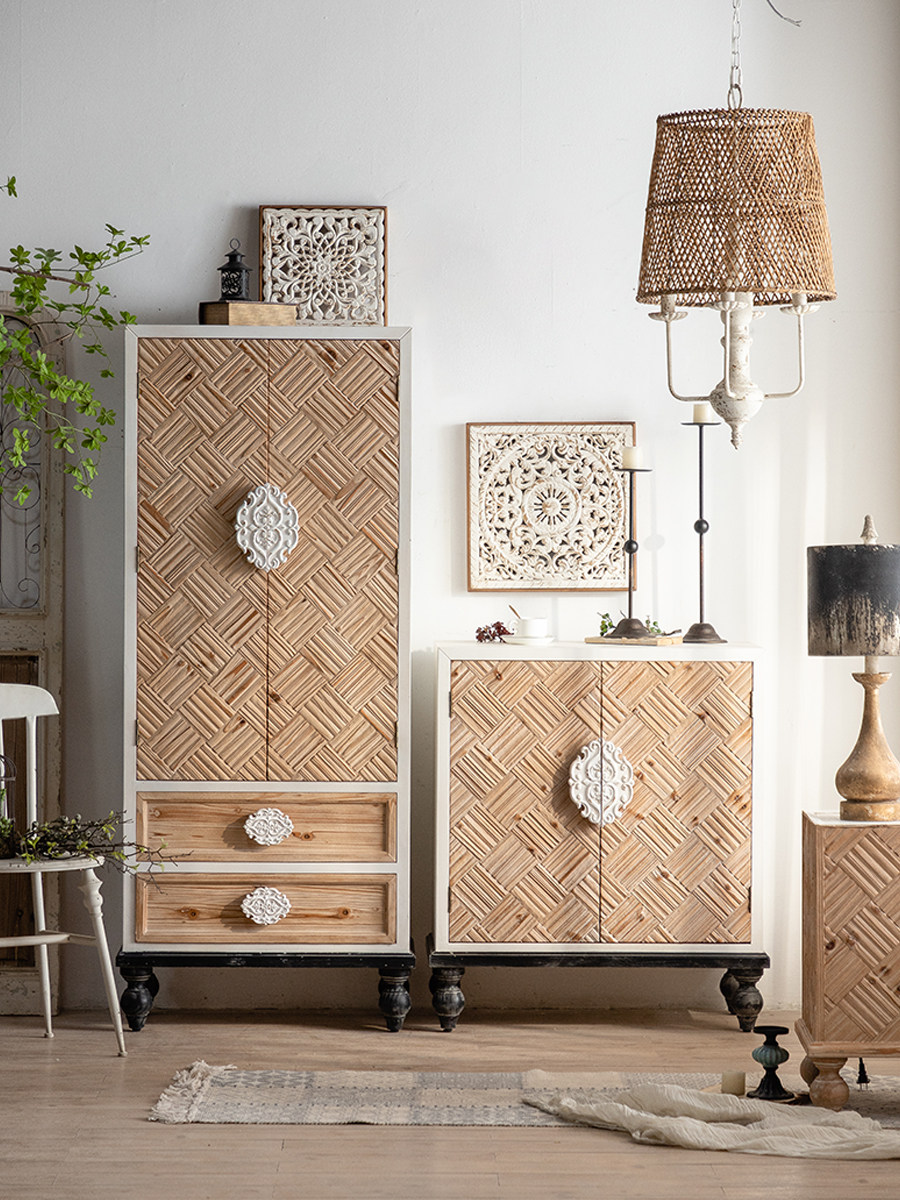 The Silence of the Silent Wind Log into the family The new minimalist dining side cabinet Living room leaning against the wall American retro decorative lockers-Taobao