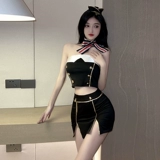 Летний сексуальный топ без лямок, бюстгальтер-топ, военно-морская мини-юбка, комплект, шапка, популярно в интернете