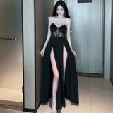 Черный топ без лямок, сексуальное платье, небольшая дизайнерская весенняя длинная юбка