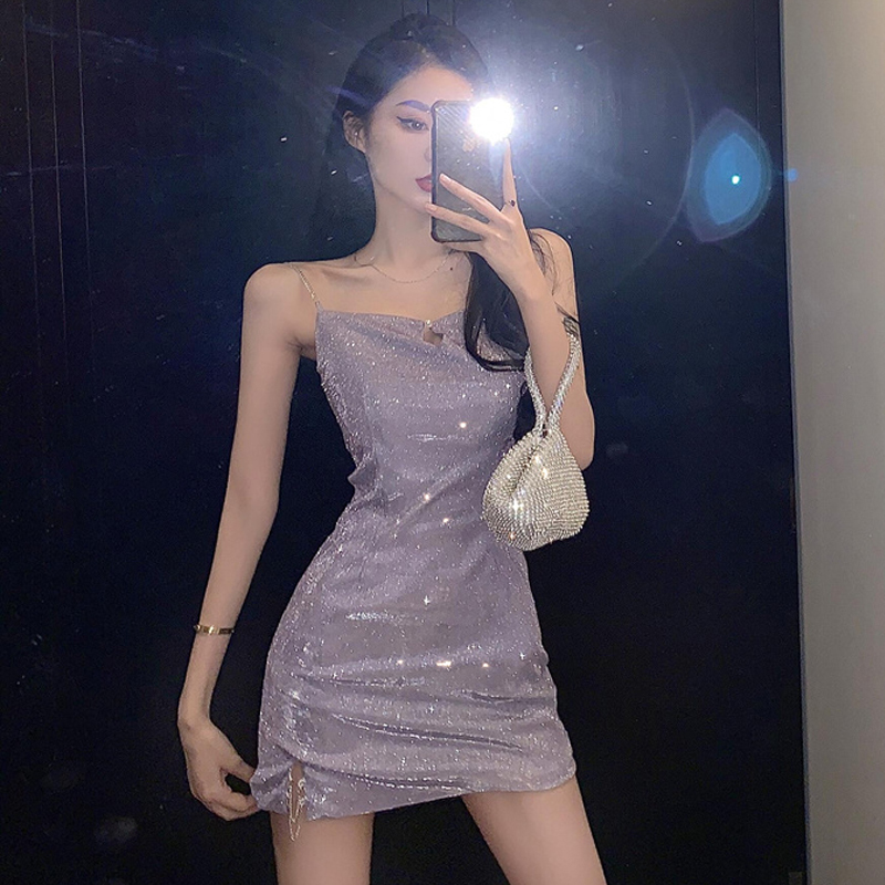 Sexy Dress for Women, 2026 Summer New Style, Elegant and Shiny Spaghetti Strap Dress, Bodycon Slim-Fit Dress