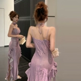 Летнее вечернее платье, юбка, V-образный вырез, изысканный стиль, эффект подтяжки, облегающий крой