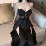 Черный топ без лямок, сексуальное платье, небольшая дизайнерская весенняя длинная юбка