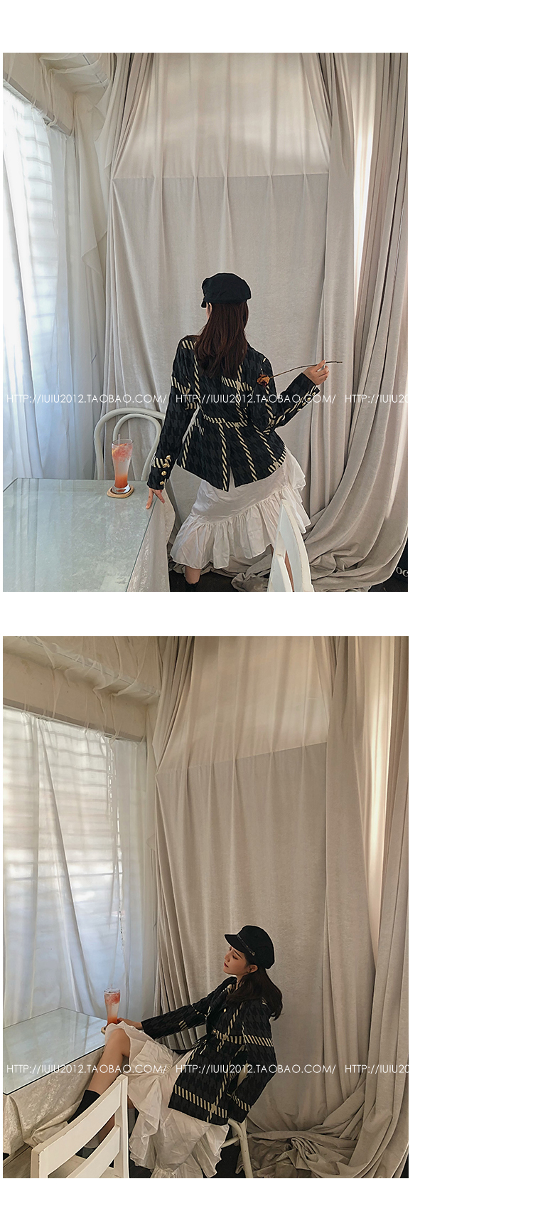 IUIU Ajing Home Houndstooth Dark Pattern Light Color Twill Tính khí phù hợp áo khoác bomber nữ