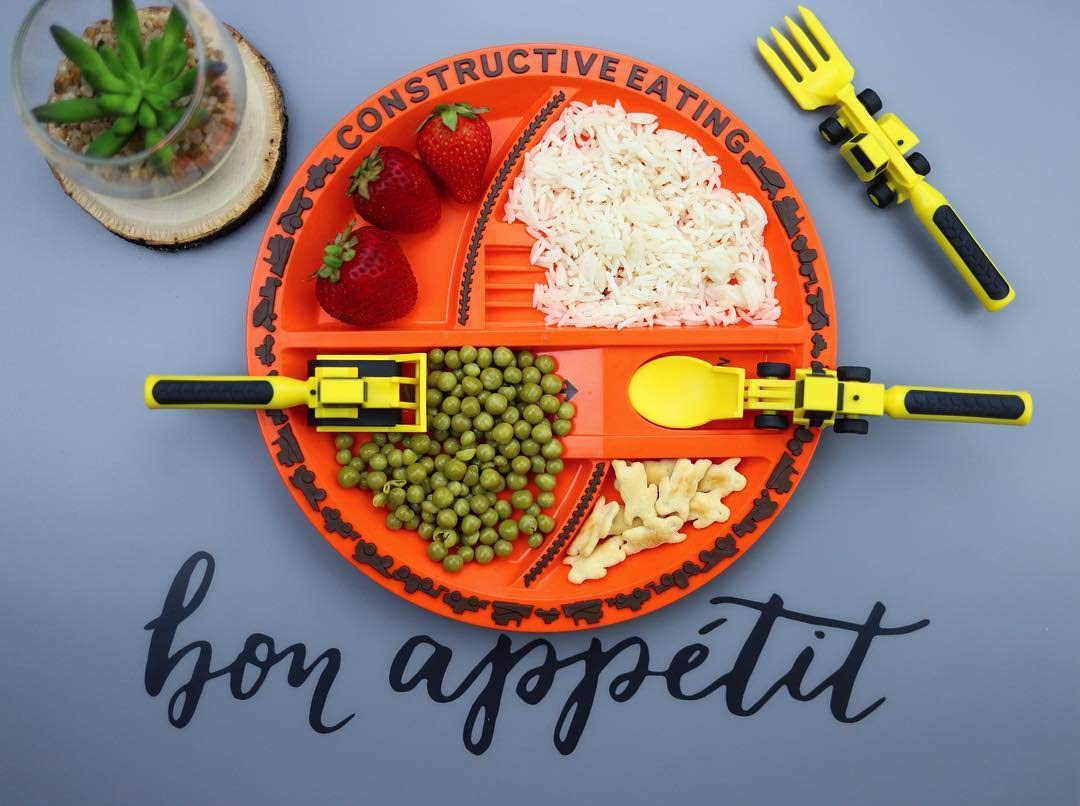 American original baby excavator fork spoon fun tableware Bulldozer engineering machine Dinosaur food tableware set