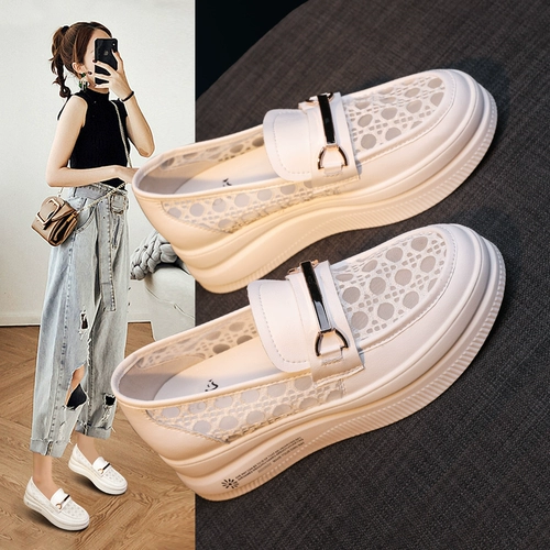 FOXER Летняя белая обувь на платформе, дышащие лоферы, из натуральной кожи