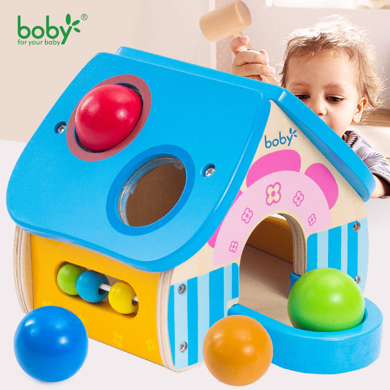 Wooden hammer house toddler knocking table hitting pile table knocking table 2-3-4 year old children's early education teaching aids educational toys