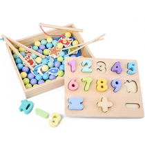 Beneficial Intelligence Baby Early Teaching Three-in-one Children Wooden Fishing Toy Boy Girl Digital Operation Color Cognition