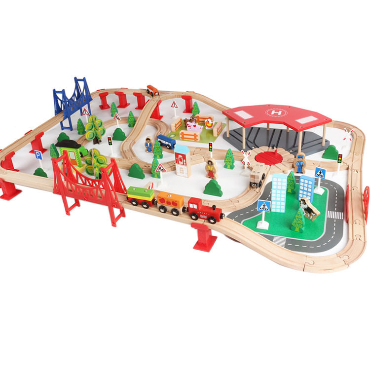 New wooden 140-piece track set small train children's educational diy assembled toys factory direct sales