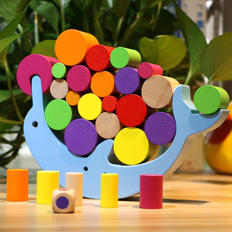 Wooden large dolphins balance building blocks toy game game stack music hands - on capacity stack tower 234