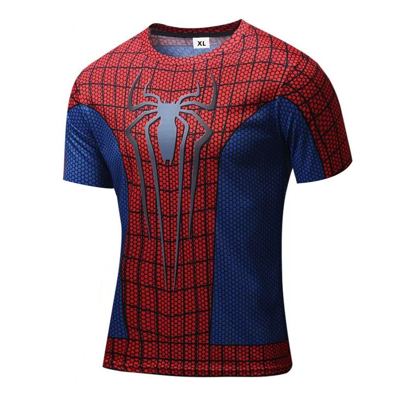 Marvel 3D Spider-Man Captain America Printed Clothing Fitness Wear Bodysuit Sports Quick-Drying Sleeve T-Shirt Men's Cos