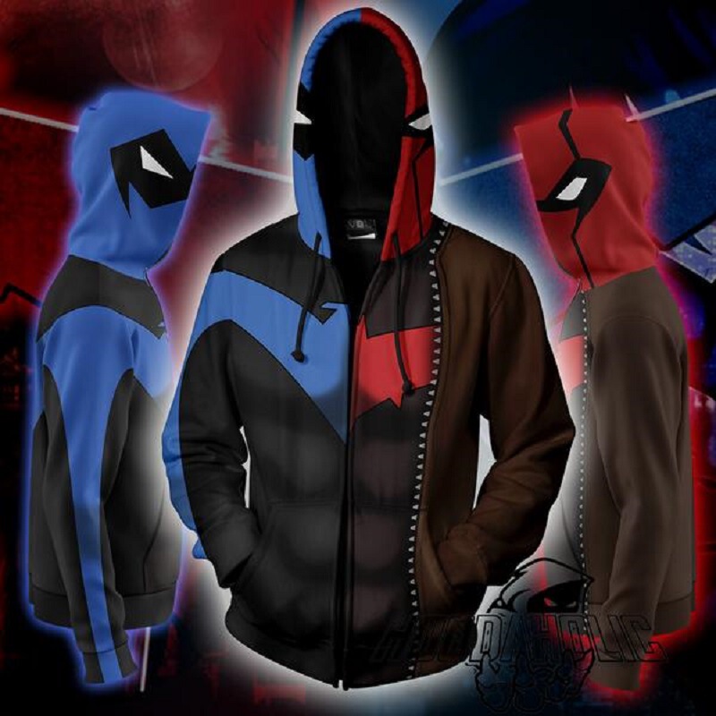 Dc Hero Batman Nightwing 3D Printed Zipper Hooded Sweatshirt Cardigan Jacket Clothing Cosplay