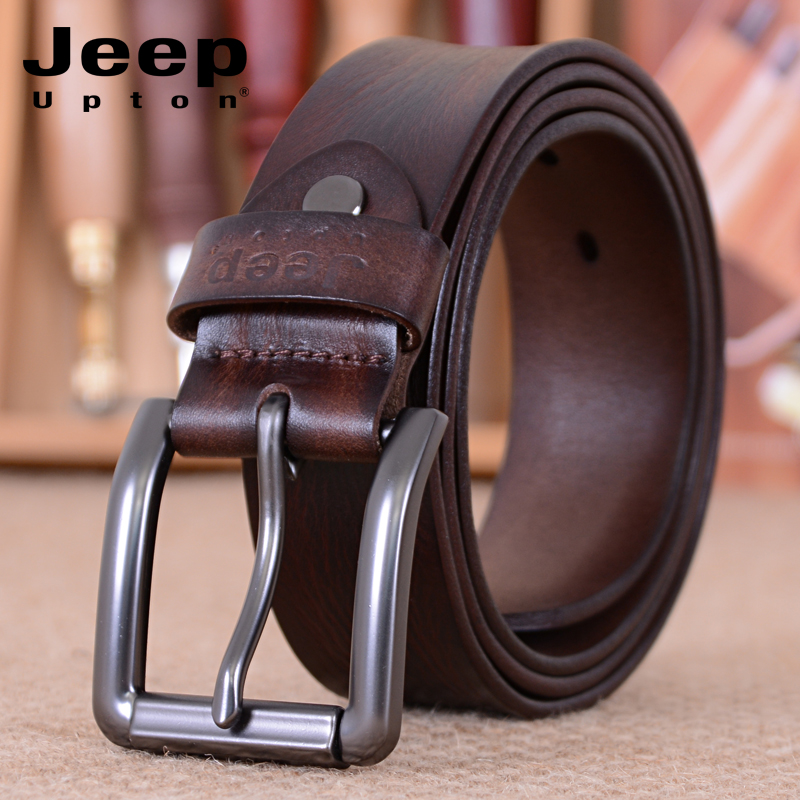 JEEP belt men's leather pure cowhide JEEP pin buckle Joker casual jeans with single layer cowhide belt men