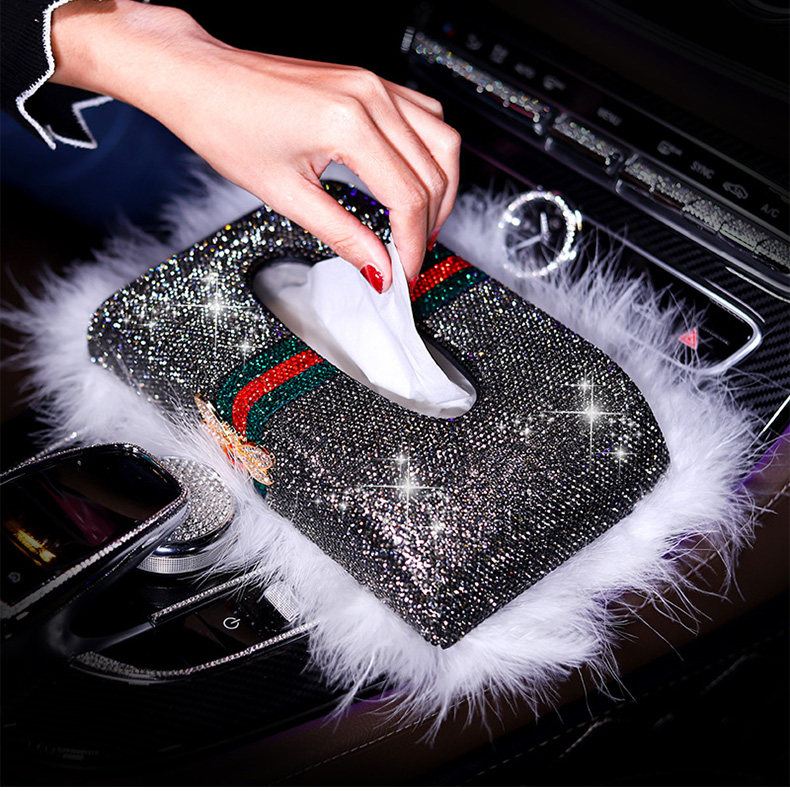 Car Paper Box Seat Type Car Tissue Box High-grade Leather Diamond Bee Tissue Box Creative Car Interior