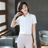 Комбинезон, пиджак классического кроя, летняя рубашка, большой размер, короткий рукав, облегающий крой