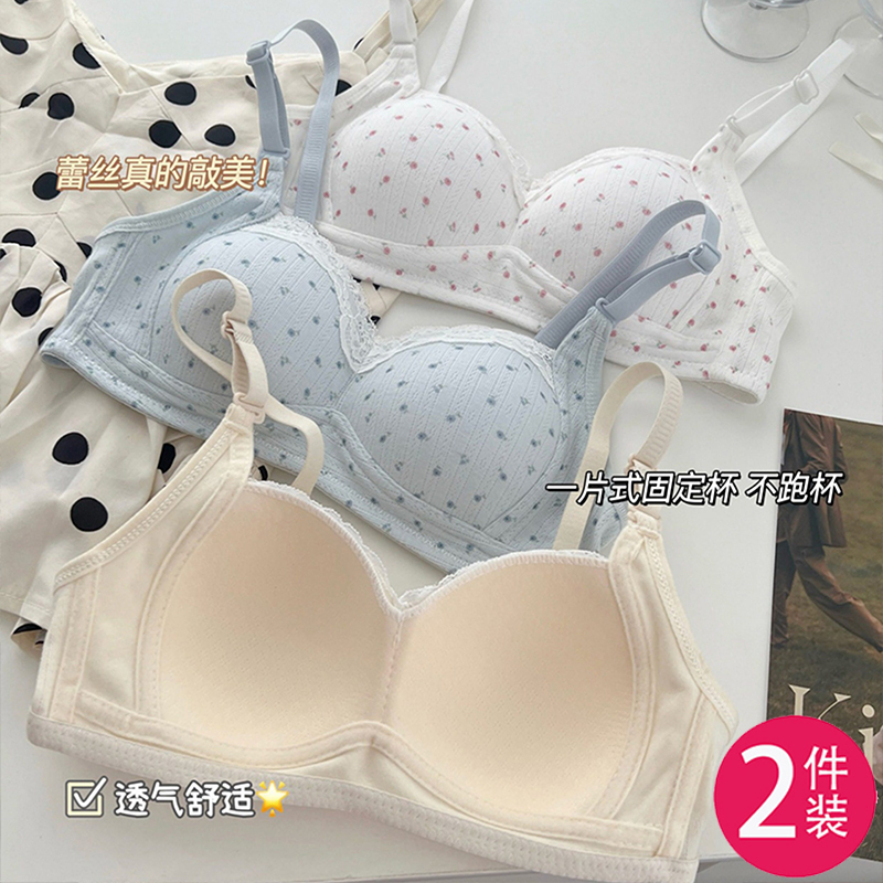 Sweet Floral Girl's Underwear for Small Breasts, Push-Up, Side Breast Support, Anti-Exposure, Shockproof, Student Bra for Middle and High School Students