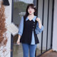 Lapel slit shirt fake two-piece waist slimming MM large size 7-quarter sleeve pullover top black spring new style