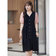 2024 summer new style V-neck temperament waist slimming belly-covering short-sleeved large size fat MM temperament slit dress