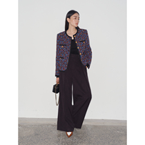 Maryme Monet Art Retro Classic round collar four pockets of blue purple wool wool woven small fragrance coat