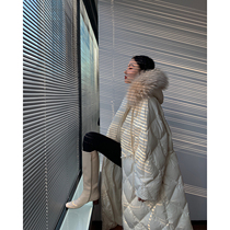 MARYME2021 winter super large raccoon hair collar long white duck down warm Diamond loose down jacket coat women