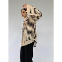 MaryME2021 Summer Hardy Silk INS Nordic Geometric Strip Smooth Shirt High - end Design Sense