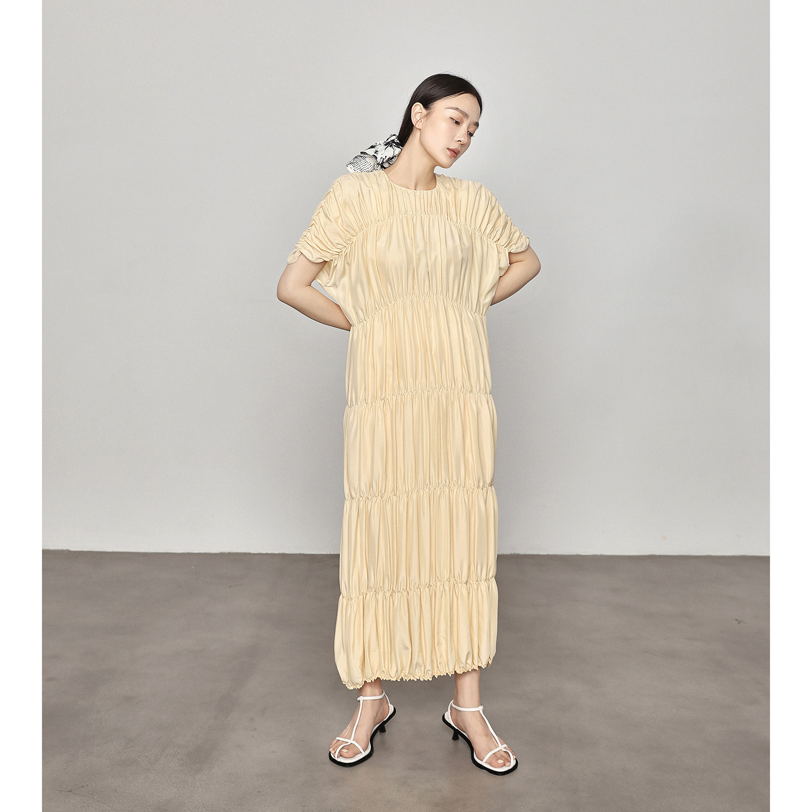 Maryme Summer Casual White Factory Silk manually pinched fold noodle sand and silk beautiful dress woman