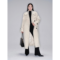 Maryme Mary wool wool stereo hair hair hair large-tip four pockets asymmetrical single row-button long hair coat