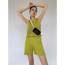 MARYME2021 Summer Silk Mixed Cotton Blended Network Eye Round Horn Wear a vest Short Set Two Pieces