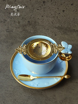 Japanese-made SALUS British retro carved stainless steel hollow golden tea filter tea filter with bottom tray afternoon tea