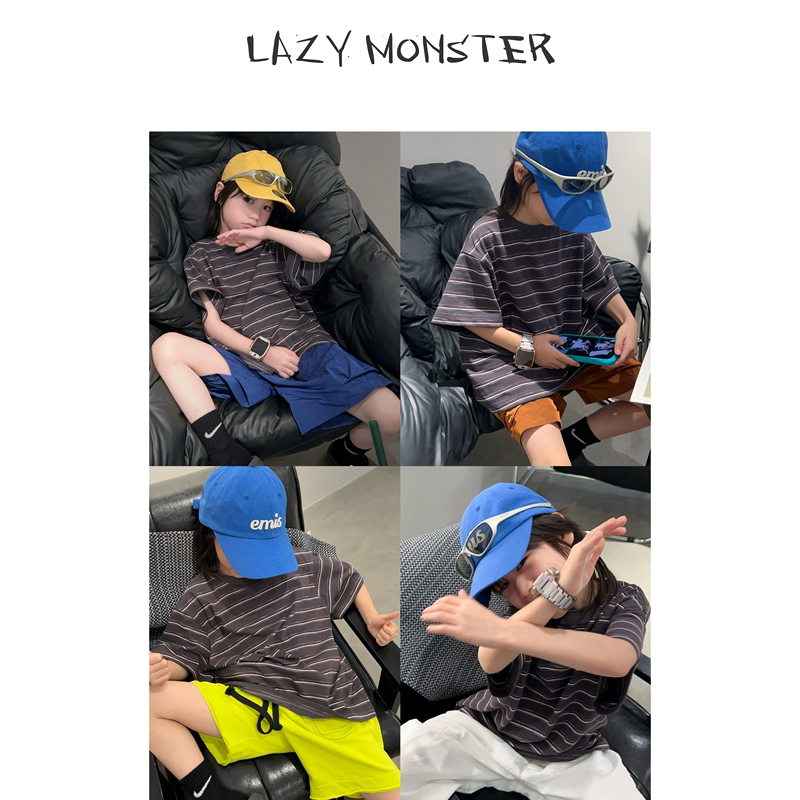 Lazy Monster Parent-Child Striped Short-Sleeved T-Shirt