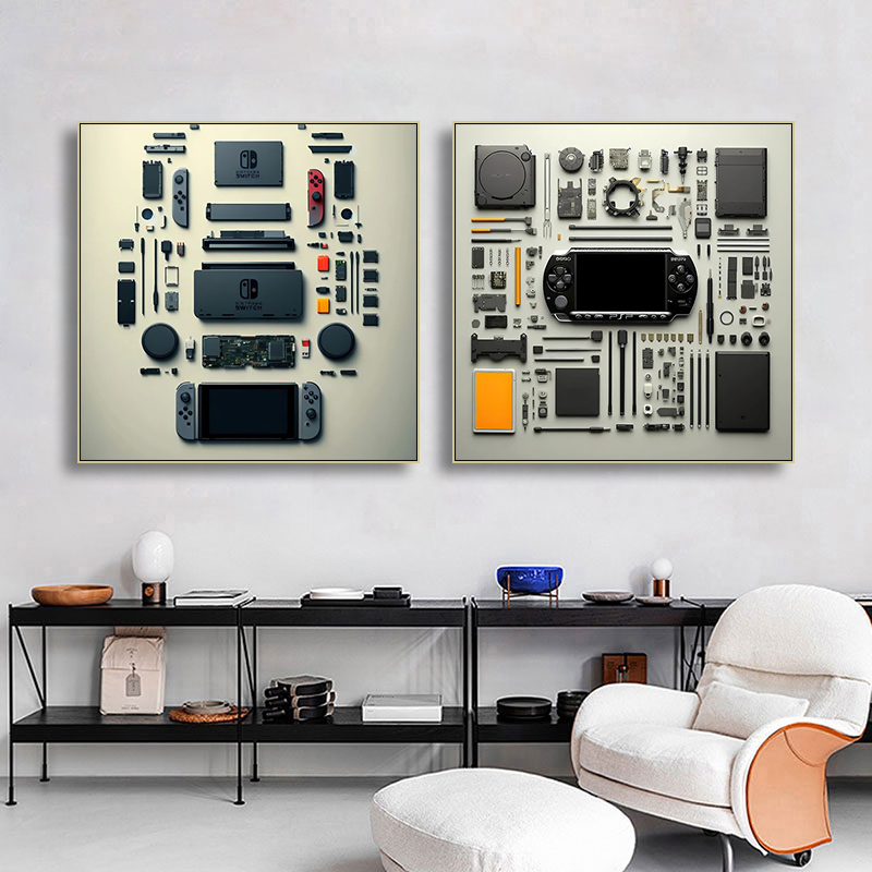Game Console Disassembly Diagram Decorative Painting Switch Electronic Product Parts Hanging Painting Office Study Repair Shop Mural