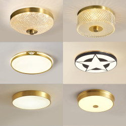 American-Style Ceiling Lamp, All-Copper Led Round Ultra-Thin Bedroom Study Lamp, Simple Modern Nordic Living Room Ceiling Lighting Fixture