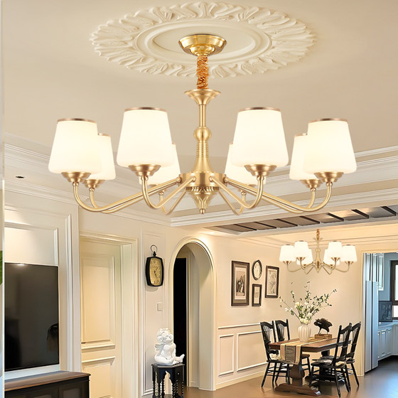 New French All-Copper Living Room Chandelier Cream Modern Simple Light Luxury Elegant American Bedroom Main Light Medieval Lamps