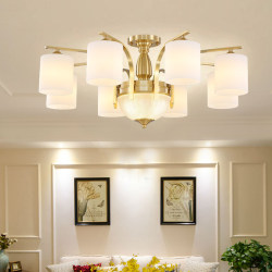 All-Copper American Modern Minimalist Living Room Lamp, French Light Luxury Hall European-Style Chandelier, Master Bedroom Ceiling-Mounted Dining Room Lighting Fixtures