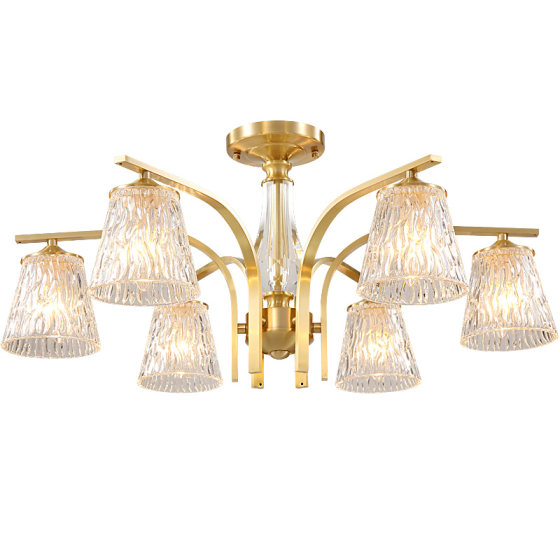 All-Copper Post-Modern Living Room Lamp European-Style Light Luxury Ceiling Creative Simple Crystal Dining Room Chandelier Bedroom Copper Lighting Fixtures