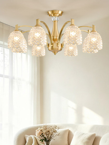 French-Style Living Room Chandelier, All-Copper Crystal Lamp, Light Luxury, Retro, Romantic, European-Style Bedroom, Dining Room, High-End American-Style Lighting Fixtures