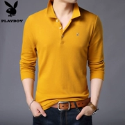 Playboy áo tay dài polo nam từ bi 2018 mùa thu thanh niên nam ve áo cotton áo thun đáy