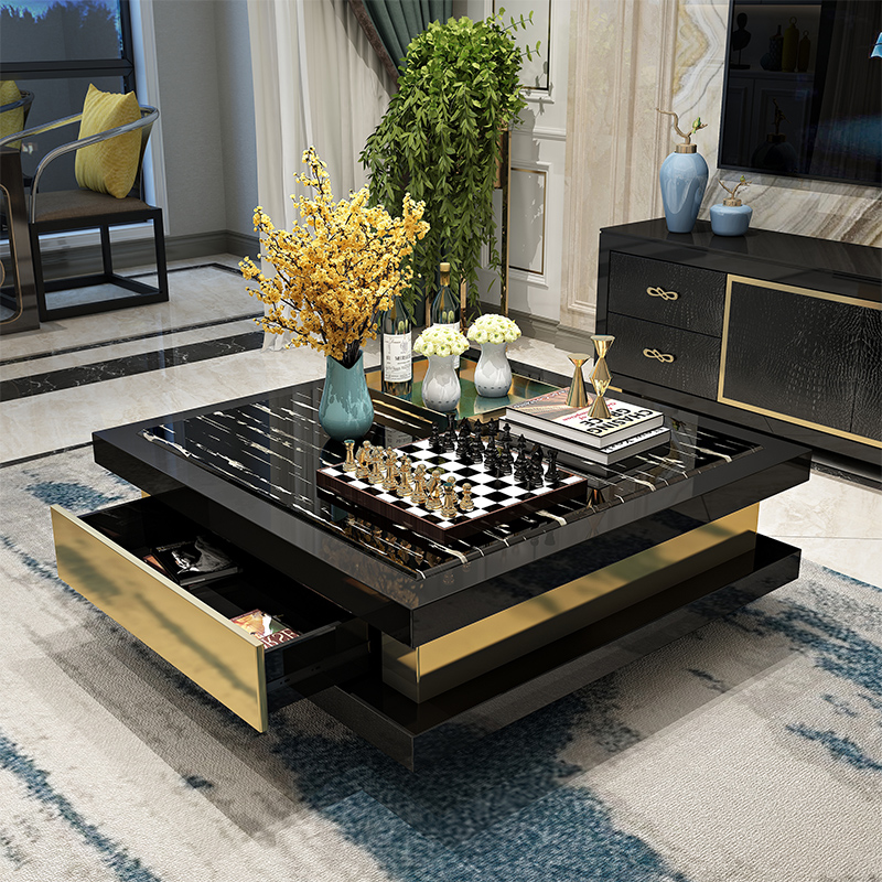 Marble coffee table TV cabinet combination square countertop postmodern minimalist Hong Kong light luxury style living room furniture - Taobao
