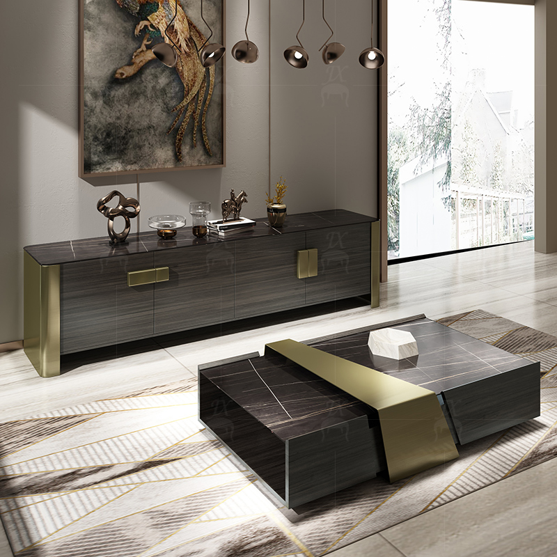 Postmodern light luxury TV cabinet coffee table combination modern villa living room slate floor cabinet Italian bedroom storage cabinet